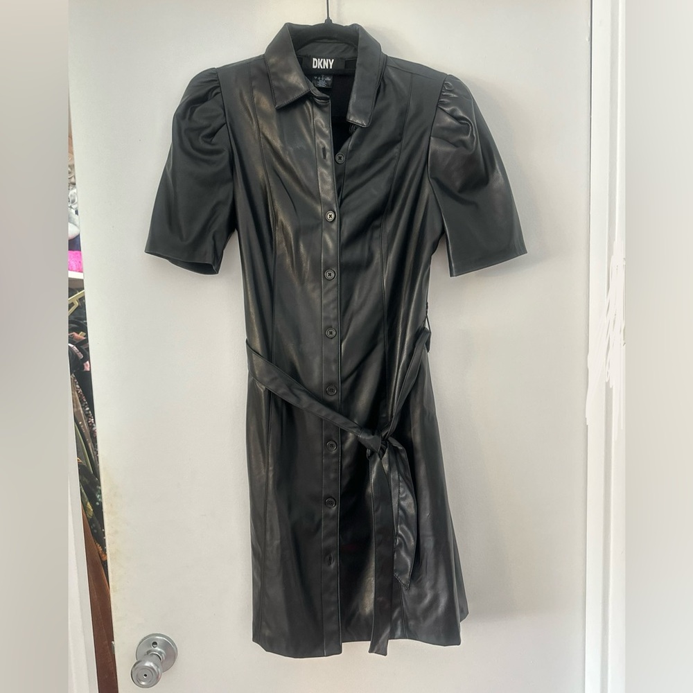 DKNY Black Faux Leather Dress